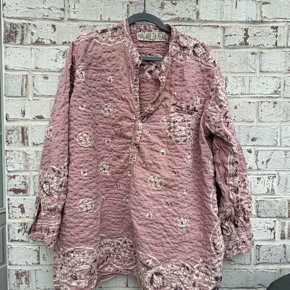 Magnolia Pearl Blockprint Idgy Boyfriend style Top